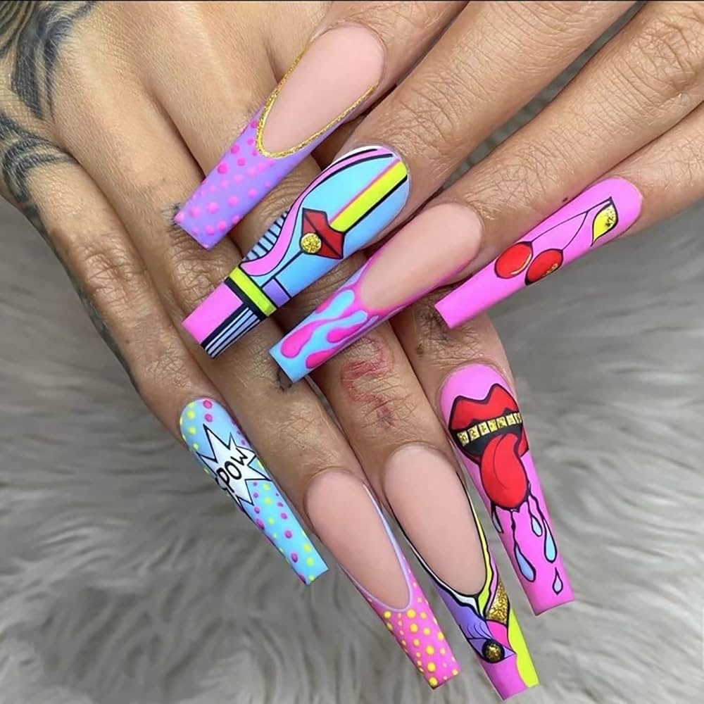Colorful Pop Art Press On Nails